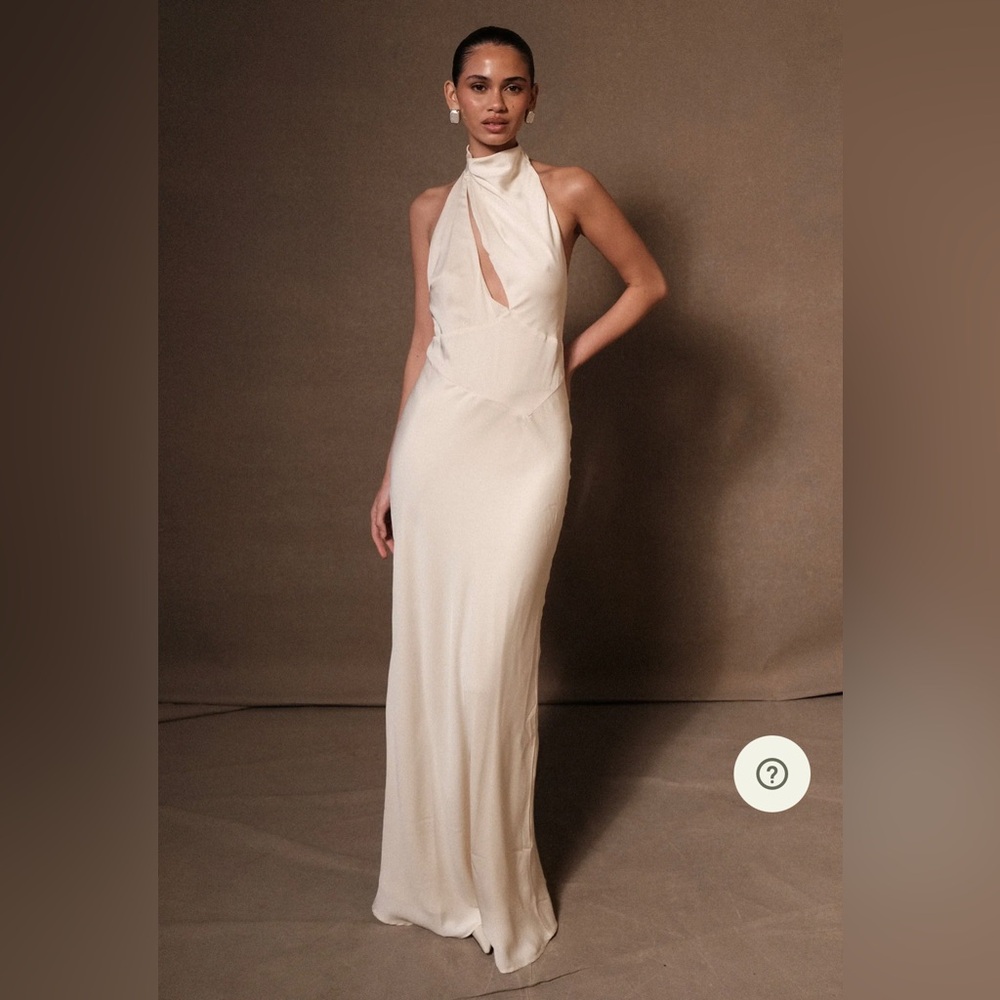 MESHKI Belladonna Satin Halter Maxi Dress. XL